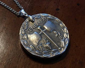 Vintage Sacred Axe Silver Coin Pendant Necklace - Labrys - Janiform Zeus the God of Sky Lightning Thunder  Hera Queen Greek Coin - Norse
