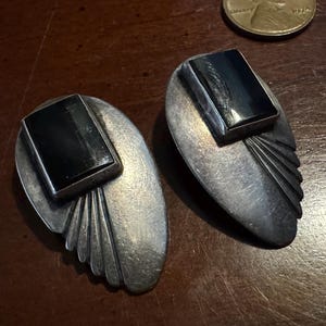 ヴィンテージ ナバホ スターリングシルバーとオニキスのイヤリング - ジェットオニキス 南西部インディアン ハンドメイド - ネイティブアメリカン