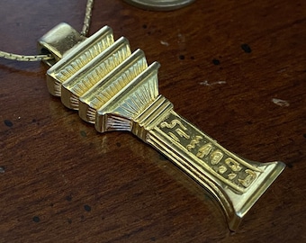 Vintage Crown Trifari Djed Necklace - Treasures of Tutankhamun - Gold Backbone of Osiris Column Temple - Stability - Egyptian Revival