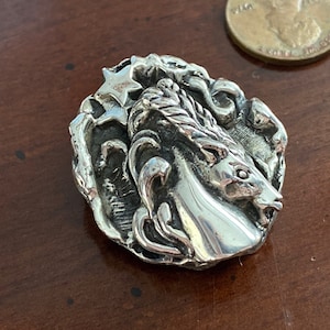 Vintage Tortolani Capricorn Brooch - Silver - Horned Sea Goat Zodiac Pin Horoscope Astrology Bold Earth Sign December January Birthday Gift