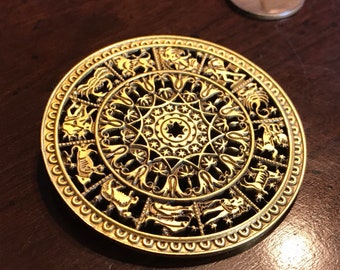 Vintage Gold Zodiac Sign Pendant Combo Brooch CGA Virgo Cancer Capricorn Leo Gemini Aries Taurus Horoscope Astrology Chart Pagan Wicca Wheel