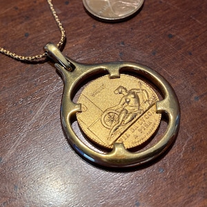 Vintage Goddess of Fortune and Fate, Personification of Luck Pendant Necklace - Monet - Gold Princess Elisa Bonaparte French Coin - Fortuna