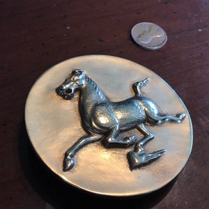 Vintage Belt Buckle - Flying Horse of Kansu - Alva Museum Replicas Gold Medallion  Huge Retro - Stallion - Asian Revival Bird Swallow