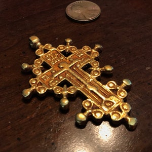 Vintage Gold Lord of Glory Cross Pendant - Alva Museum Replicas - Greek Etruscan Revival Ornate Golden Cross - Byzantine