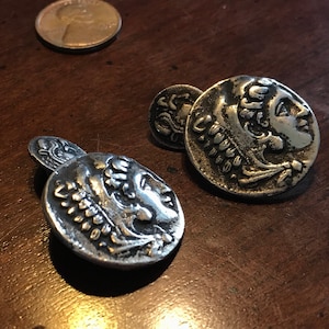 Hercules Nemean Lion Silver Greek Coin Cufflinks - Vintage Museum Replicas - Hercules Twelve Labors - Cuff Links