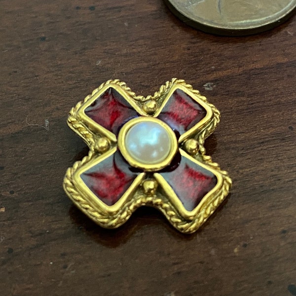 Vintage MMA Cuthbert's Cross Pendant - Metropolitan Museum of Art - Thor's Cross - Knights Hospitallers- Red Enamel Celtic - Maltese Cross