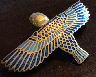 Vintage MMA God of the Sky Horus Gold Enameled Brooch Pin  1976 Treasures of Tutankhamun Exhibit Egyptian Revival Falcon Hawk - Metropolitan