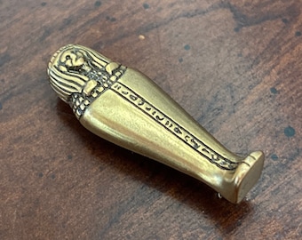 MFA Gold Sarcophagus Brooch Vintage Egyptian Revival 1976 Treasures of Tutankhamun Exhibit Mummy Hieroglyphics King Tut  Museum of Fine Arts