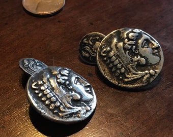 Hercules Nemean Lion Silver Greek Coin Cufflinks - Vintage Museum Replicas - Hercules Twelve Labors - Cuff Links