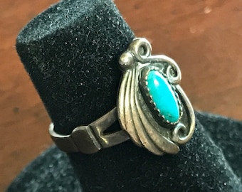 Vintage Federico Jimenez Ring - Sterling Silver with Sleeping Beauty Turquoise Pinky Ring Sz 4 3/4  Southwest Native American Navajo Jiménez