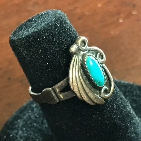 Vintage Federico Jimenez Ring - Sterling Silver with Sleeping Beauty Turquoise Pinky Ring Sz 4 3/4  Southwest Native American Navajo Jiménez