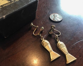 Vintage Gold Fish Amulet Earrings - Alva Museum Replicas - Egyptian Revival Earrings - Good Luck Charm - Golden Tribal - Alva Studios