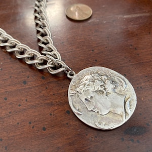 Vintage Greek Coin Arethusa Silver Pendant Necklace - Nike Eagle Horse Dolphin - Alva Museum Replica - Water Nymph Etruscan Revival Goddess
