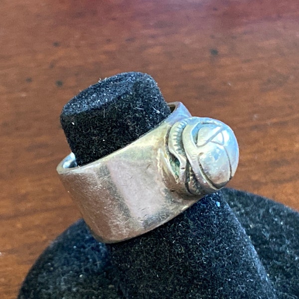 Vintage HAN ZUP Sterling Silber Skarabäus Ring - Art Deco ägyptischen Revival Goldener Skarabäus - Leon Lee Robins - Showstopper Rocker Chic Pinky Ring