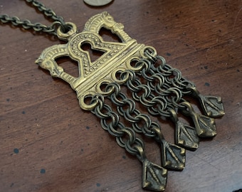 Vintage Kalevala Koru Bronze Horse Keyhole Necklace - Finland Scandinavian Finnish Nordic - Kokomäki Saarijärvi - Norse Nordic - Viking