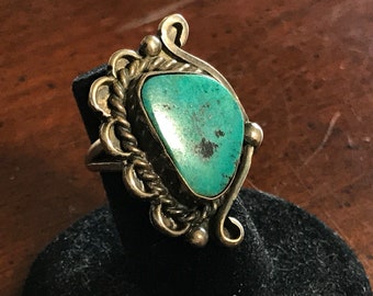 Vintage Navajo Harry Martinez Turquoise Sterling Silver Ring Sz 4.75 - Southwest Indian Hand Made Native American Dead Old Pawn Statement