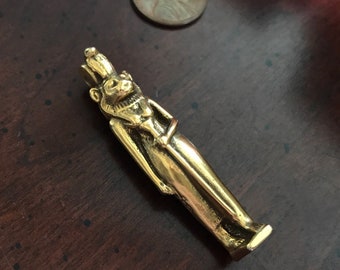 MFA Gold Lioness Sekhmet the Warrior Goddess Brooch - Vintage 1976 Treasures of Tutankhamun Exhibit Egyptian Revival - Lion Cobra Solar Disk