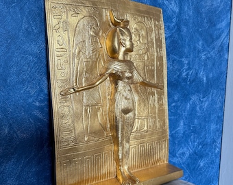 Vintage Goddess Selket Golden Shrine Cartouche Panel - Scorpion Goddess of Magic Fertility Protection Treasures Tutankhamun Egyptian Revival