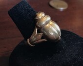 Crown Trifari Egyptian Revival Gold Scarab and Lotus Blossom Ring - Vintage Statement Ring Khepri the Emerging Sun God - Heart Scarab Amulet