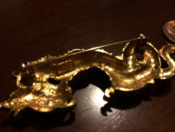 Vintage Gold Dragon Menuki Brooch Pin - Sword Ornament - Japanese