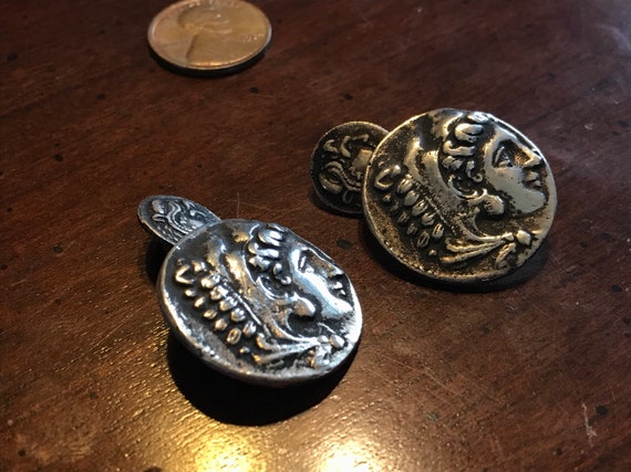 Hercules Nemean Lion Silver Greek Coin Cufflinks -