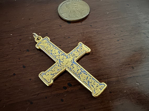 Vintage MMA Gold Limoges Champleve Cross Pendant Metropolitan