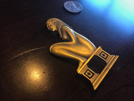 RMA Egyptian Revival Gold Queen Cleopatra Brooch … - image 2