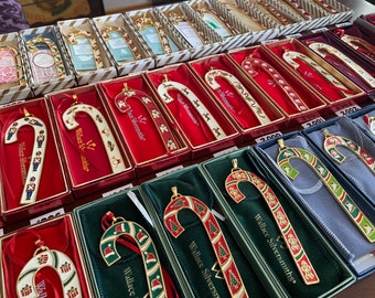 Wallace Candy Cane Ornament Vintage Annual Christmas Ornaments 1981-2005 and Onward Available Hand Enameled Gold Tree Retro Decorations