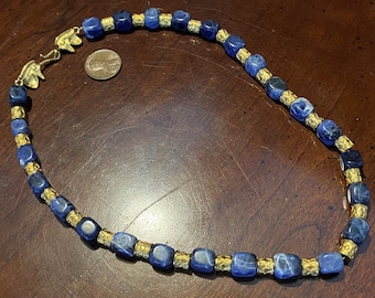 MMA Lapis Lazuli Necklace - Gold Sun and Moon Clasp Eye of Ra Horus Egyptian Revival Vintage Metropolitan Museum Art Treasures Tutankhamun