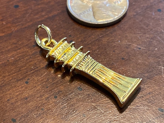 Vintage KJL Gold Djed Amulet Pendant Charm - Egyp… - image 2