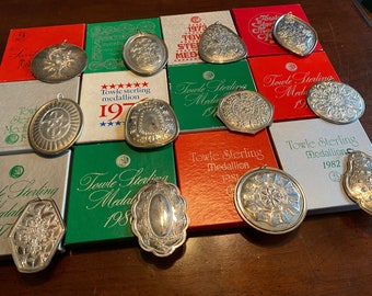 Towle 12 Days of Christmas Sterling Silver Ornaments 1971 - 1982 - Twelve Swans Turtledoves Partridge Pear French Hens Geese Maids Drummers