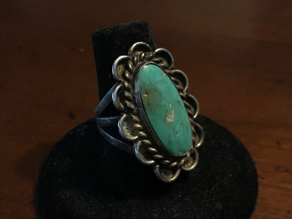 Vintage Navajo Turquoise Ring Sterling Silver - S… - image 1