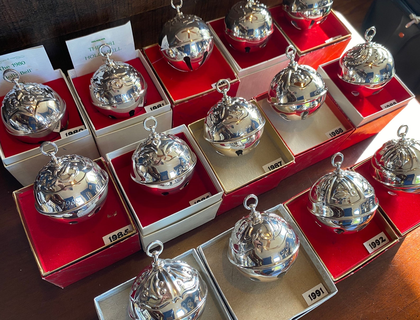 Reed and Barton Silver Holly Bell Annual Christmas Ornaments 1980-2005 ...