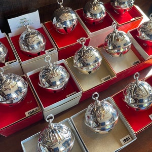 Reed and Barton Silver Holly Bell Annual Christmas Ornaments 1980-2005 Available Vintage Metal Jingle Ball Sleigh Bell Tree Retro Decoration
