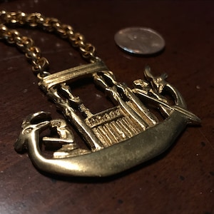 Kenneth Lane Egyptian Revival Solar Boat Choker Pendant Necklace - Rams Head - Shrine Vintage Runway KJL - RARE