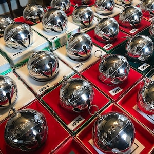 Wallace Silver Smith Christmas Sleigh Bell Annual Ornaments 1971-2005 Available Vintage Plated Metal Jingle Ball Tree Retro Decorations