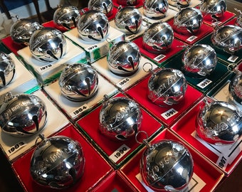 Wallace Silver Smith Christmas Sleigh Bell Annual Ornaments 1971-2005 Available Vintage Plated Metal Jingle Ball Tree Retro Decorations