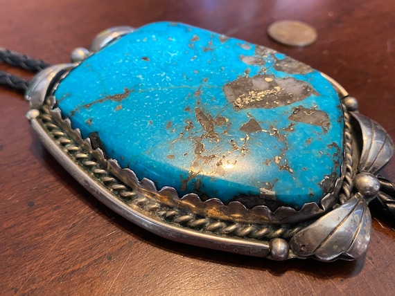 Massive Old Pawn Navajo Silver Turquoise Bolo Tie With Hand - Etsy