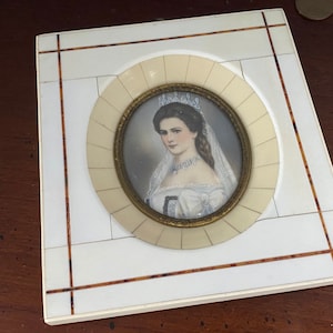 Antique Miniature Portrait  Empress Elisabeth von Osterreich ( Sisi ) After Georg Raab - Hand Painted Empress Sissi Austria Queen of Hungary
