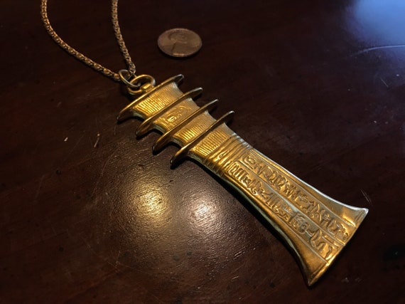Large MMA Egyptian Revival Gold Djed Pendant Necklace 1976
