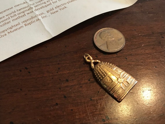 Vintage Gold Bonsho Temple Bell Menuki Pendant - … - image 1