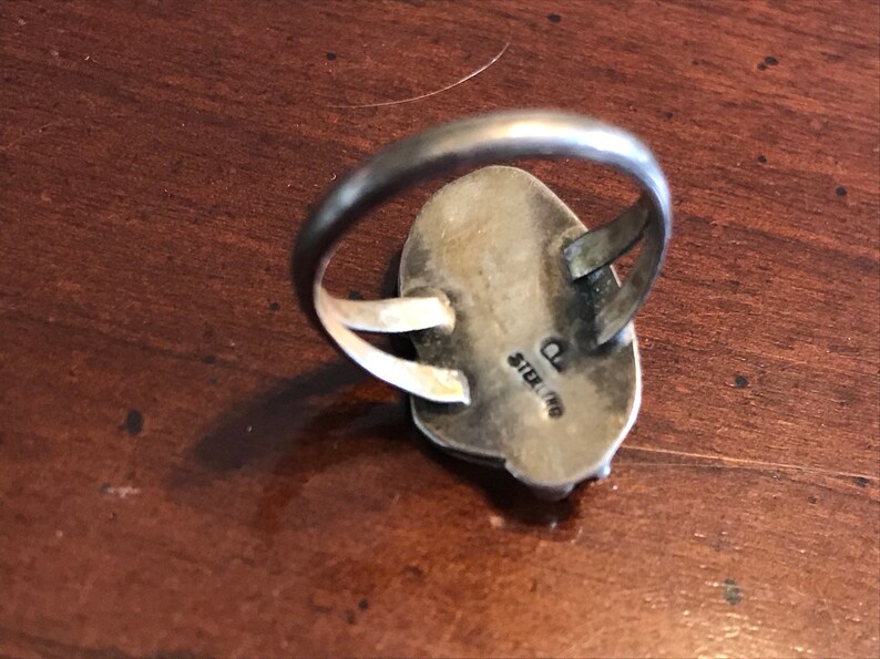 Earth Mother Vintage Navajo Sterling Silver Coral Feather Ring Southwest Indian Hand Made Native American Signed Antique Old Pawn