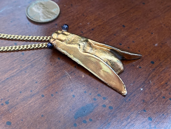 Vintage Gold Cicada Necklace - Alva Museum Replic… - image 2