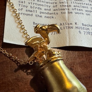 Vintage Inca Gold on Sterling Silver Toucan Necklace - Peru Pre Columbian  MMA Bird Bell - Metropolitan Museum of Art Incan Peruvian Periapt