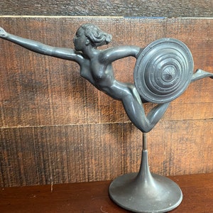 Antique Jericho Statue by Raymonde Guerbe Nude Warrior Girl 1920s