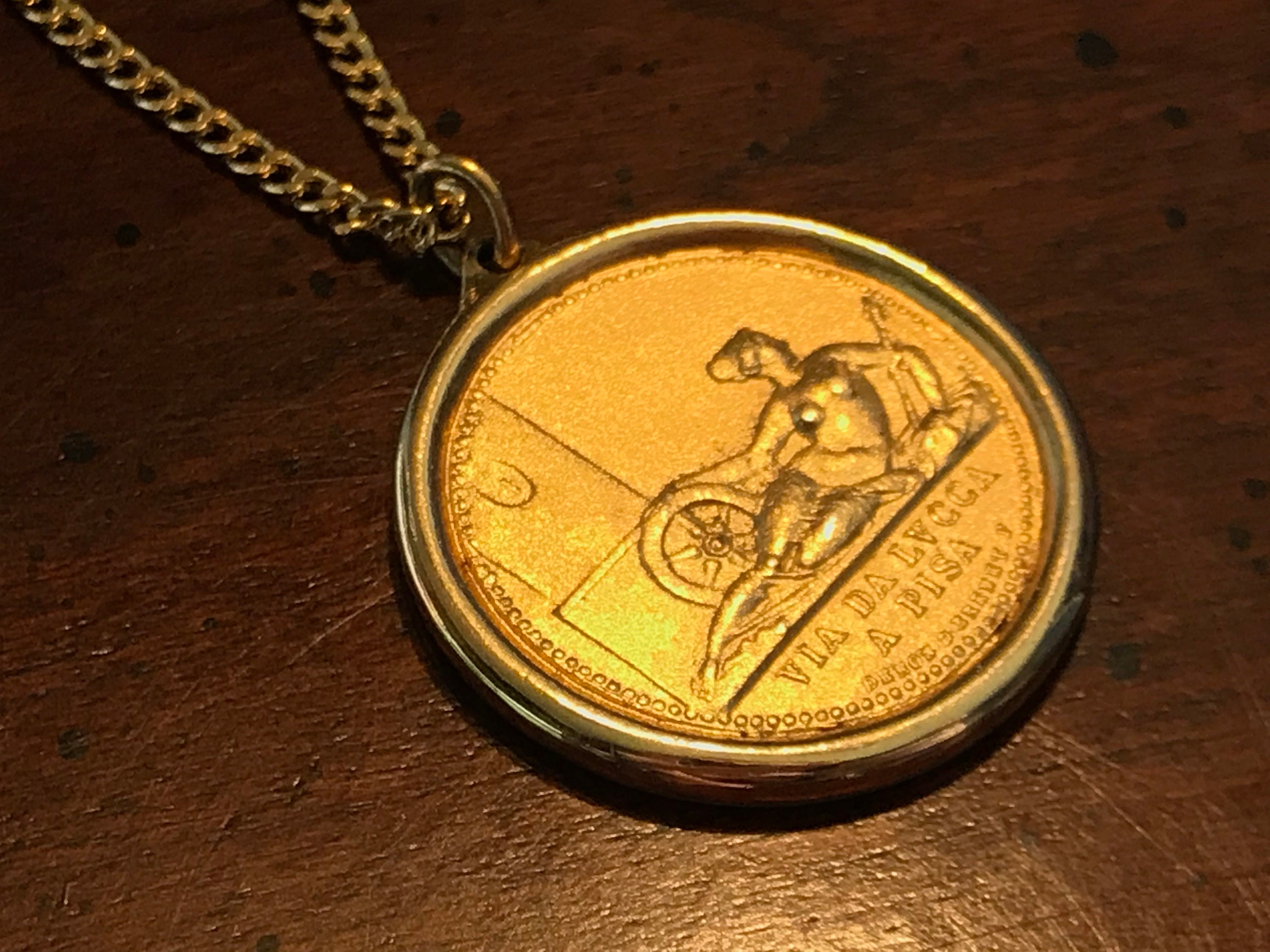 Vintage Goddess of Fortune and Fate, Personification of Luck Pendant Necklace - Monet Gold Princess Elisa Bonaparte French Coin - Fortuna