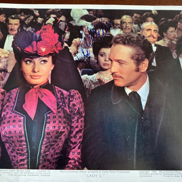 Firmado Sophia Loren Original 1966 "Lady L" Movie Still - Auténtica firma de autógrafos - Actriz de Hollywood vintage - 8x10 Vestíbulo Paul Newman