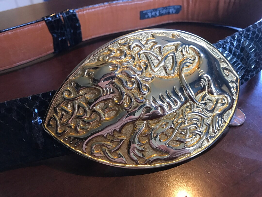 Elevado Oír de campeón Alexis Kirk Gold Lion Belt Buckle y Snakeskin Belt Vintage - Etsy México