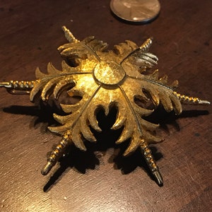Vintage CADORO Gold Snowflake Combo Brooch Pendant - Gold Star Runway Statement Pin