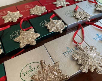 Vintage Towle Sterling Silver Snowflake Christmas Ornament - Old Master Annual w Original Box - Remembrance Collection - 925 Retro Xmas